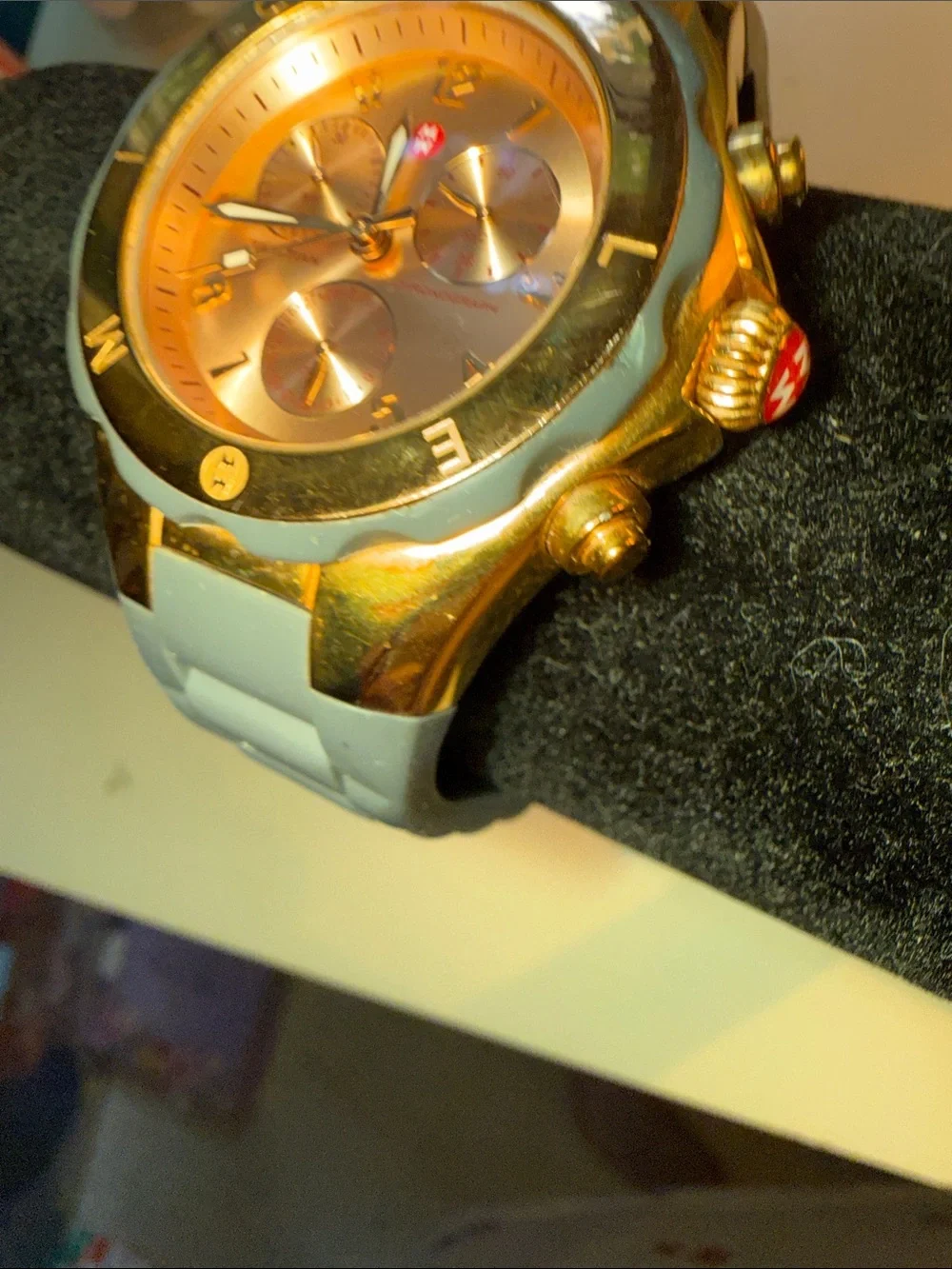 Michele Gold and Light Gray Chronograph Watch